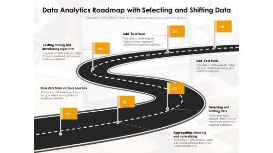 Data Analytics Roadmap With Selecting And Shifting Data Ppt PowerPoint Presentation File Designs PDF
