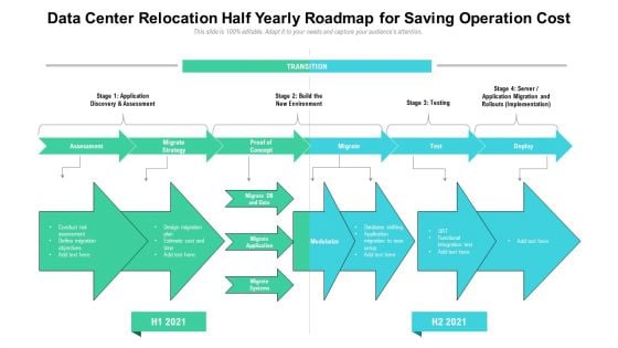 Data Center Relocation Half Yearly Roadmap For Saving Operation Cost Infographics PDF