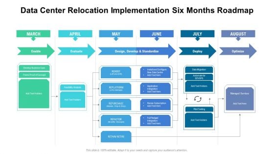 Data Center Relocation Implementation Six Months Roadmap Ppt Gallery Files PDF