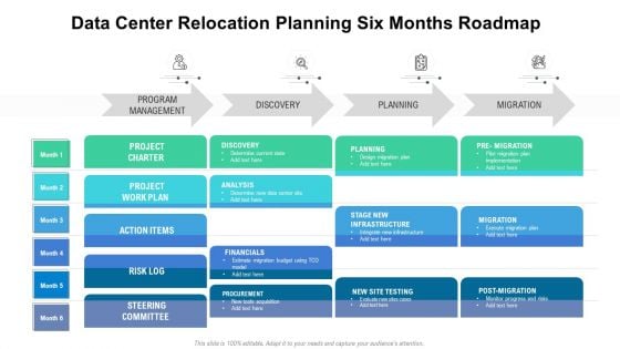 Data Center Relocation Planning Six Months Roadmap Ppt Infographic Template Background Images PDF