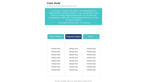 Data Center Services Contractor Bid Proposal Case Study One Pager Sample Example Document Data Center Services Contractor Bid Proposal Case Study One Pager Sample Example Document