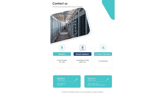 Data Center Services Contractor Bid Proposal Contact Us One Pager Sample Example Document