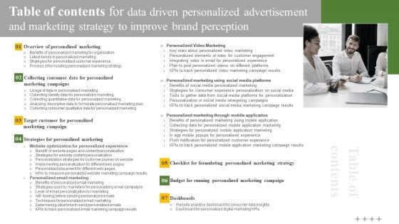 Data Driven Personalized Advertisement Marketing Strategy Improve Brand Perception Table Of Contents Introduction PDF Data Driven Personalized Advertisement Marketing Strategy Improve Brand Perception Table Of Contents Introduction PDF