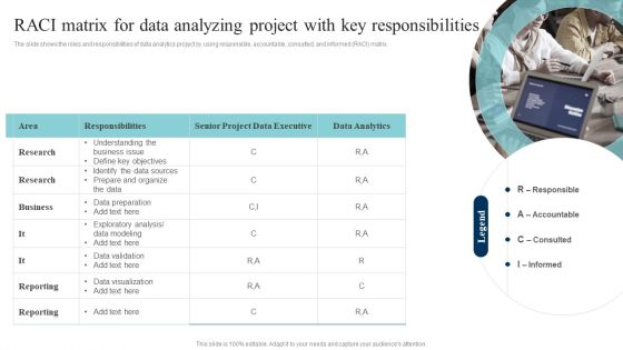 Data Evaluation And Processing Toolkit Raci Matrix For Data Analyzing Project With Key Graphics PDF