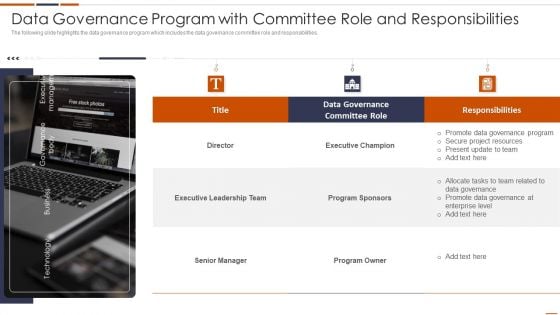 Data Governance Program With Committee Role And Responsibilities Introduction PDF