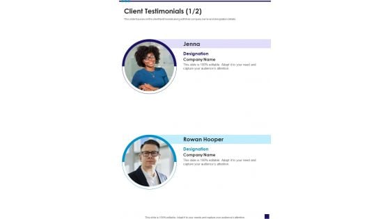 Data Hub Services Proposal Client Testimonials One Pager Sample Example Document Data Hub Services Proposal Client Testimonials One Pager Sample Example Document