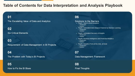 Data Interpretation And Analysis Playbook Table Of Contents For Data Interpretation And Analysis Playbook Rules PDF