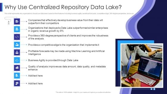 Data Lake Architecture Why Use Centralized Repository Data Lake Ppt Pictures Gallery PDF