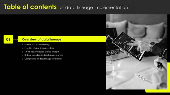 Data Lineage Implementation Table Of Contents Portrait PDF