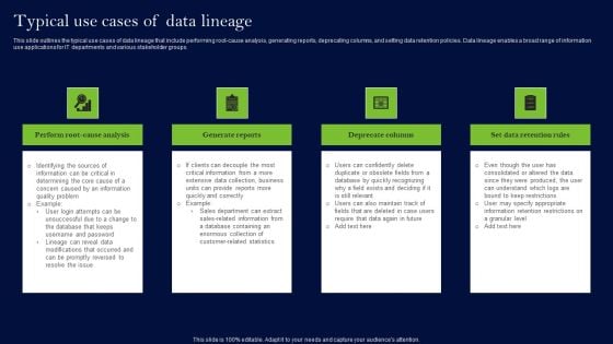 Data Lineage Methods Typical Use Cases Of Data Lineage Icons PDF