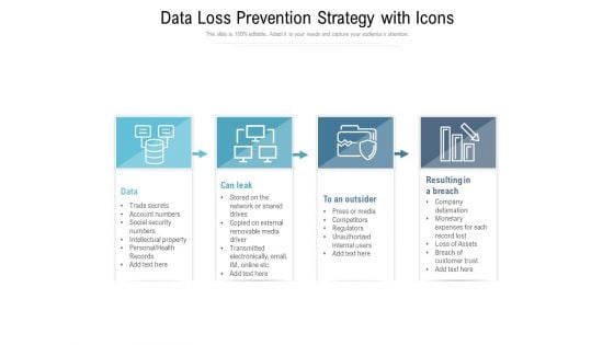 Data Loss Prevention Strategy With Icons Ppt PowerPoint Presentation Gallery Slides PDF