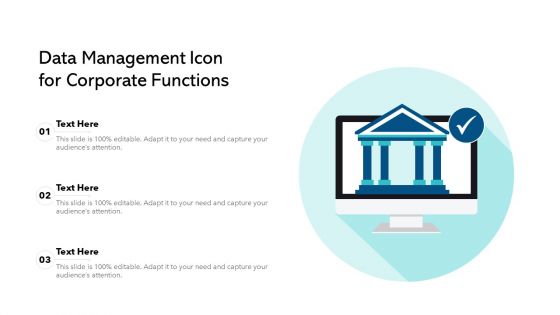 Data Management Icon For Corporate Functions Ppt PowerPoint Presentation File Shapes PDF