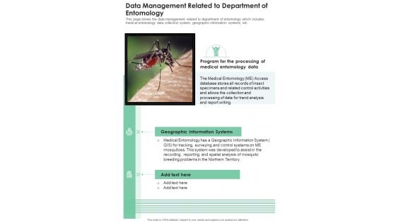 Data Management Related To Department Of Entomology One Pager Documents