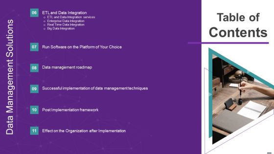 Data Management Solutions Table Of Contents Themes PDF Slide02