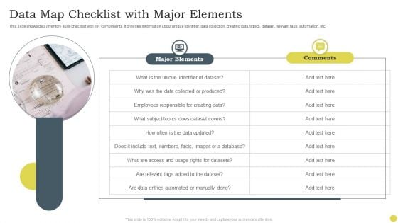 Data Map Checklist With Major Elements Ppt PowerPoint Presentation File Visuals PDF