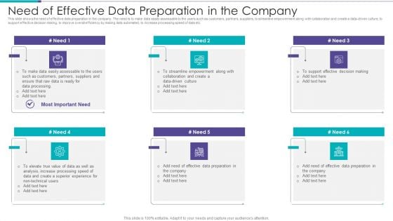 Data Preparation Infrastructure And Phases Need Of Effective Data Preparation In The Company Summary PDF