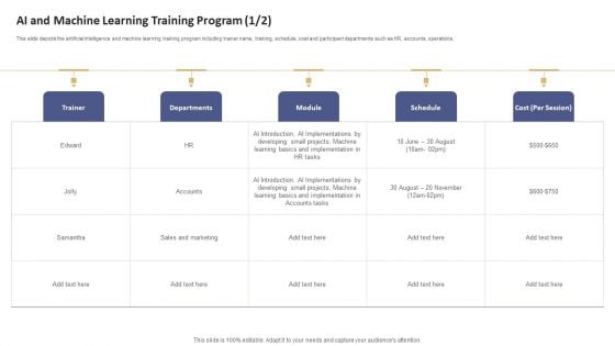 Data Processing Services Delivery AI And Machine Learning Training Program Brochure PDF