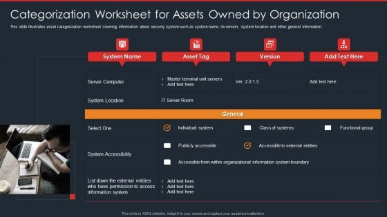 Data Safety Initiatives Categorization Worksheet For Assets Owned By Organization Themes PDF