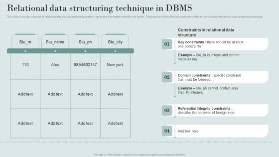 Data Structure IT Relational Data Structuring Technique In DBMS Slides PDF