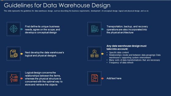 Data Warehousing IT Guidelines For Data Warehouse Design Ppt Inspiration Template PDF