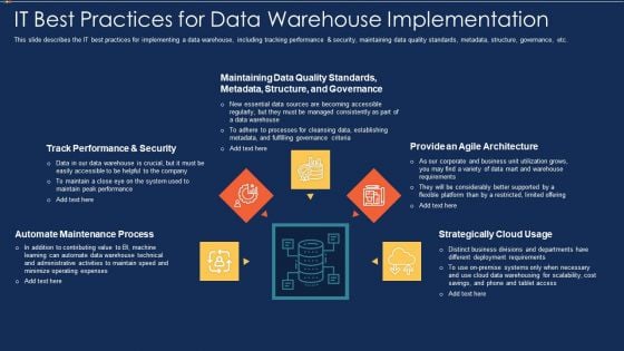 Data Warehousing IT IT Best Practices For Data Warehouse Implementation Ppt Show Rules PDF