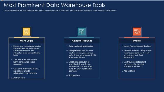 Data Warehousing IT Most Prominent Data Warehouse Tools Ppt Gallery Background Image PDF