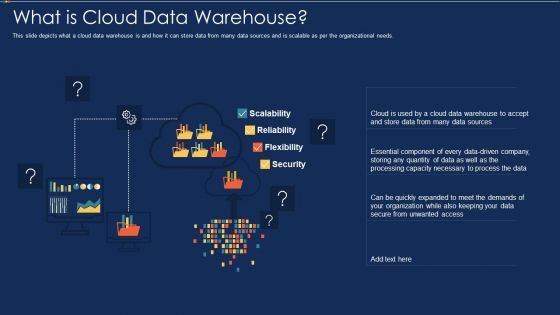 Data Warehousing IT What Is Cloud Data Warehouse Ppt Styles Background Designs PDF