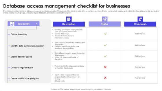 Database Access Management Checklist For Businesses Formats PDF