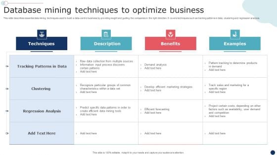 Database Mining Techniques To Optimize Business Template PDF