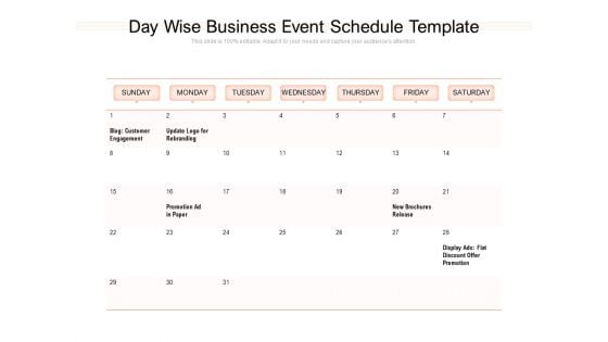 Day Wise Business Event Schedule Template Ppt PowerPoint Presentation Pictures Design Templates