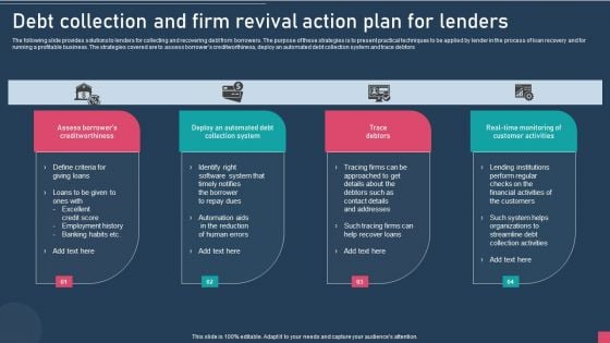 Debt Collection And Firm Revival Action Plan For Lenders Designs PDF