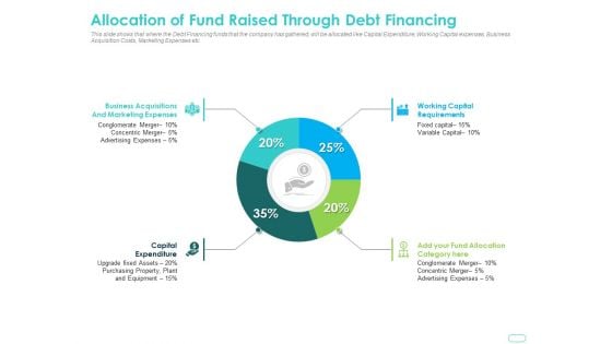 Debt Funding Investment Pitch Deck Allocation Of Fund Raised Through Debt Financing Diagrams PDF