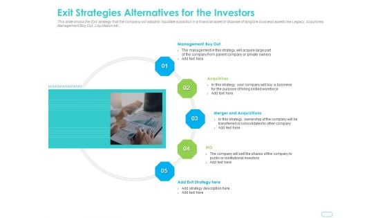 Debt Funding Investment Pitch Deck Exit Strategies Alternatives For The Investors Ppt Icon Template PDF