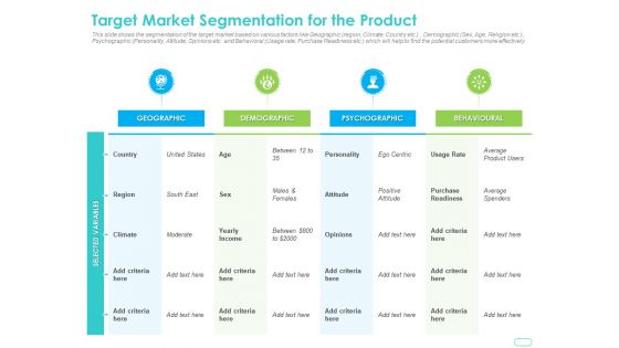 Debt Funding Investment Pitch Deck Target Market Segmentation For The Product Ppt Show Tips PDF