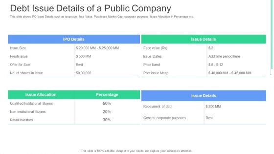 Debt Issue Details Of A Public Company Ppt Layouts Backgrounds PDF