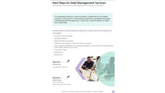 Debt Management Process Next Steps For Debt Management Services One Pager Sample Example Document Debt Management Process Next Steps For Debt Management Services One Pager Sample Example Document