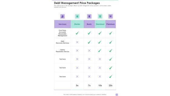 Debt Management Process Proposal Price Packages One Pager Sample Example Document Debt Management Process Proposal Price Packages One Pager Sample Example Document