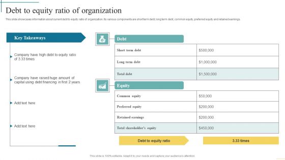 Debt To Equity Ratio Of Organization Developing Fundraising Techniques Icons PDF