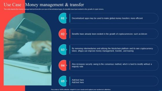 Decentralized Applications Use Case Money Management And Transfer Sample PDF