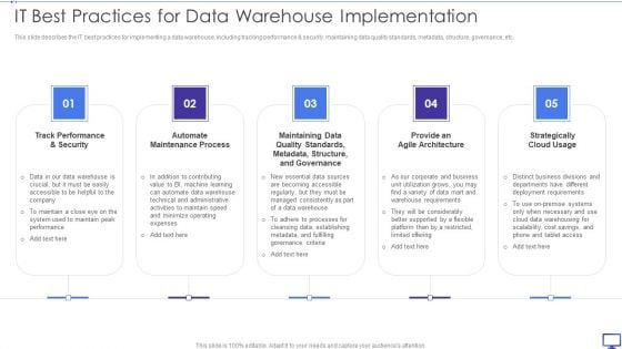 Decision Support System IT Best Practices For Data Warehouse Implementation Designs PDF