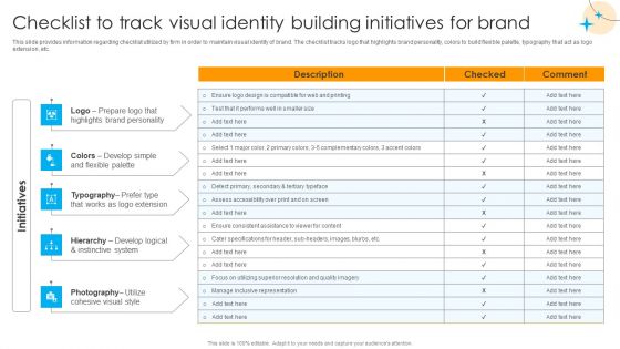 Defensive Brand Marketing Checklist To Track Visual Identity Building Initiatives For Brand Background PDF