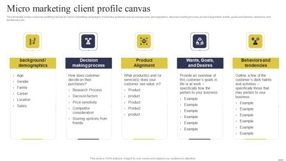 Defining Generic Target Marketing Techniques Micro Marketing Client Profile Canvas Introduction PDF