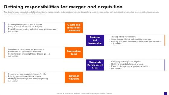 Defining Responsibilities For Merger And Acquisition Summary PDF