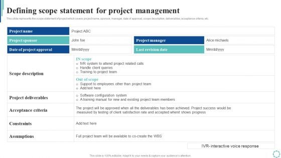 Defining Scope Statement For Project Management Strategies To Enhance Project Lifecycle Slides PDF