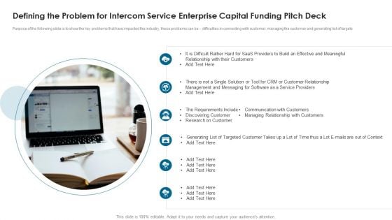 Defining The Problem For Intercom Service Enterprise Capital Funding Pitch Deck Elements PDF