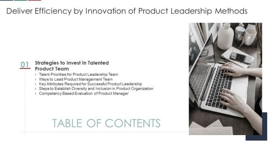 Deliver Efficiency By Innovation OF Product Leadership Methods Table Of Contents Summary PDF Deliver Efficiency By Innovation OF Product Leadership Methods Table Of Contents Summary PDF