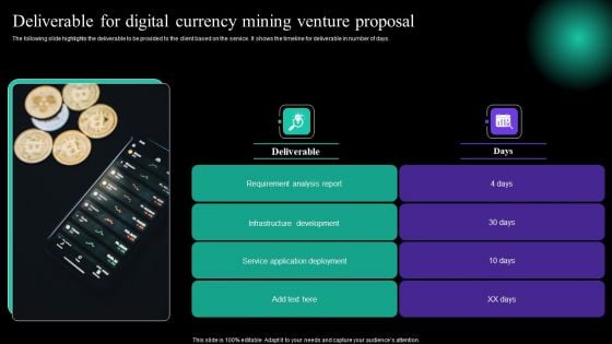 Deliverable For Digital Currency Mining Venture Proposal Topics PDF