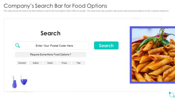 Deliveroo Capital Fundraising Pitch Deck Companys Search Bar For Food Options Ppt Professional Graphics Example PDF