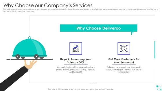 Deliveroo Capital Fundraising Pitch Deck Why Choose Our Companys Services Ppt Gallery Visual Aids PDF Deliveroo Capital Fundraising Pitch Deck Why Choose Our Companys Services Ppt Gallery Visual Aids PDF