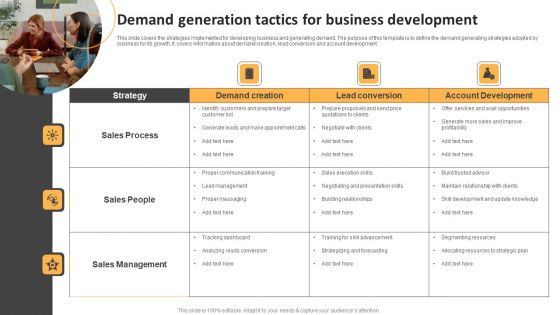 Demand Generation Tactics For Business Development Ppt Slides Graphics Pictures PDF